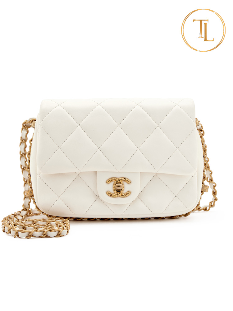 chanel white bag flap with chain