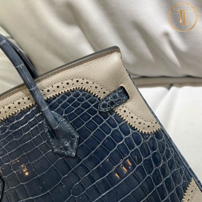 Túi Hermes Birkin siêu cấp 1:1 Size 25 màu xanh da khâu tay HHM55 13 tui hermes birkin sieu cap mau xanh (2)
