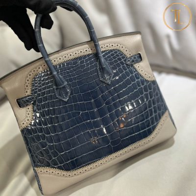 Túi Hermes Birkin siêu cấp 1:1 Size 25 màu xanh da khâu tay HHM55 14 tui hermes birkin sieu cap mau xanh (3)