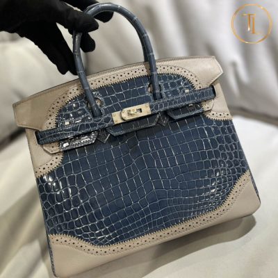 Túi Hermes Birkin siêu cấp 1:1 Size 25 màu xanh da khâu tay HHM55 16 tui hermes birkin sieu cap mau xanh (5)