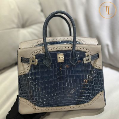 Túi Hermes Birkin siêu cấp 1:1 Size 25 màu xanh da khâu tay HHM55 11 tui hermes birkin sieu cap mau xanh (6)