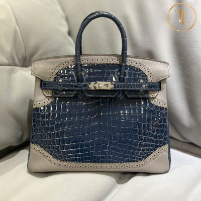 Túi Hermes Birkin siêu cấp 1:1 Size 25 màu xanh da khâu tay HHM55 18 tui hermes birkin sieu cap mau xanh (8)