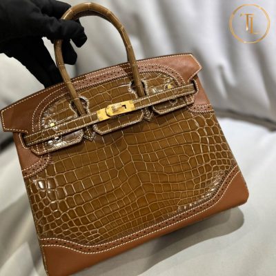 Túi xách Hermes Birkin Rep 1:1 Size 25 màu nâu da cá sấu HHM54 11 tui xach hermes birkin mau nau rep 1 1 (2)