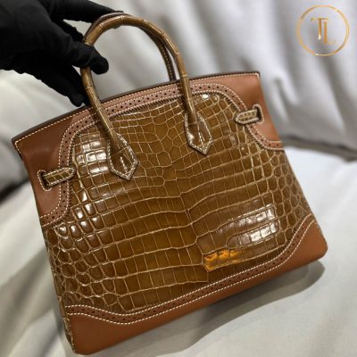 Túi xách Hermes Birkin Rep 1:1 Size 25 màu nâu da cá sấu HHM54 14 tui xach hermes birkin mau nau rep 1 1 (5)