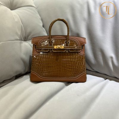 Túi xách Hermes Birkin Rep 1:1 Size 25 màu nâu da cá sấu HHM54 17 tui xach hermes birkin mau nau rep 1 1 (8)