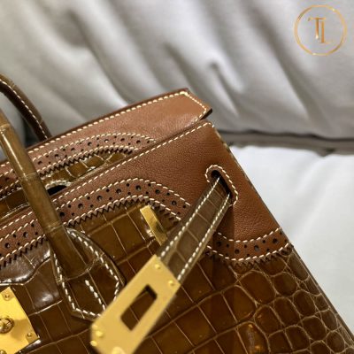 Túi xách Hermes Birkin Rep 1:1 Size 25 màu nâu da cá sấu HHM54 18 tui xach hermes birkin mau nau rep 1 1 (9)