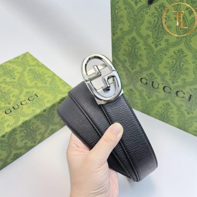 Thắt lưng Gucci da màu đen hàng hiệu siêu cấp like auth mặt khóa màu bạc GC 258 11 nit gucci (6)