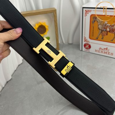 Thắt lưng Hermes màu đen hàng hiệu siêu cấp mặt khóa H vàng HM 157 7 nit hermes (2)