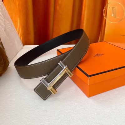 Thắt lưng Hermes 2 mặt ghi đen mặt khóa bạc phối vàng hàng hiệu siêu cấp HM 141 7 nit hermes (2)