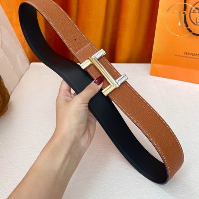 Thắt lưng Hermes 2 mặt nâu đen mặt khóa bạc phối vàng hàng hiệu siêu cấp HM 140 7 nit hermes (2)
