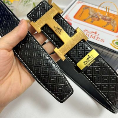 Thắt lưng Hermes nam dây đen họa tiết H mặt khóa vàng hàng hiệu siêu cấp HM 135 7 nit hermes (2)