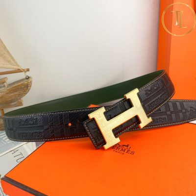 Thắt lưng Hermes dây đen họa tiết mặt khóa vàng H hàng hiệu siêu cấp HM 136 7 nit hermes (2)