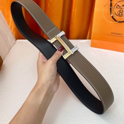 Thắt lưng Hermes 2 mặt ghi đen mặt khóa bạc phối vàng hàng hiệu siêu cấp HM 141 8 nit hermes (3)