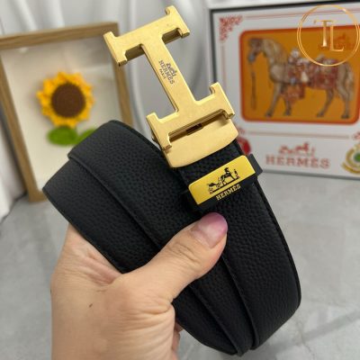 Thắt lưng Hermes màu đen hàng hiệu siêu cấp mặt khóa H vàng HM 157 8 nit hermes (3)