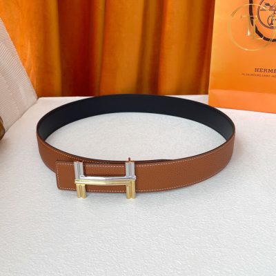 Thắt lưng Hermes 2 mặt nâu đen mặt khóa bạc phối vàng hàng hiệu siêu cấp HM 140 8 nit hermes (3)