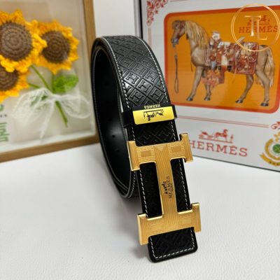 Thắt lưng Hermes nam dây đen họa tiết H mặt khóa vàng hàng hiệu siêu cấp HM 135 8 nit hermes (4)