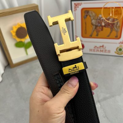 Thắt lưng Hermes màu đen hàng hiệu siêu cấp mặt khóa H vàng HM 157 9 nit hermes (4)