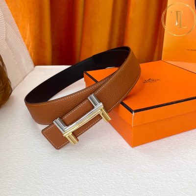 Thắt lưng Hermes 2 mặt nâu đen mặt khóa bạc phối vàng hàng hiệu siêu cấp HM 140 9 nit hermes (4)