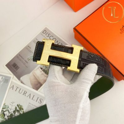 Thắt lưng Hermes dây đen họa tiết mặt khóa vàng H hàng hiệu siêu cấp HM 136 9 nit hermes (4)