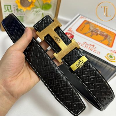 Thắt lưng Hermes nam dây đen họa tiết H mặt khóa vàng hàng hiệu siêu cấp HM 135 9 nit hermes (5)