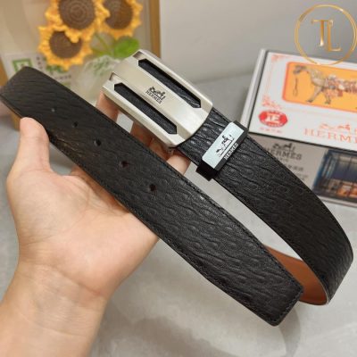 Thắt lưng Hermes màu đen nâu hàng hiệu siêu cấp like auth mặt khóa H bạc HM 161 10 nit hermes (5)