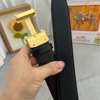 Thắt lưng Hermes màu đen hàng hiệu siêu cấp mặt khóa H vàng HM 157 10 nit hermes (5)