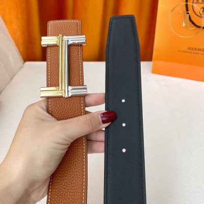 Thắt lưng Hermes 2 mặt nâu đen mặt khóa bạc phối vàng hàng hiệu siêu cấp HM 140 10 nit hermes (5)