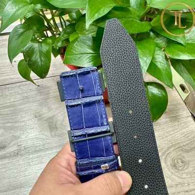 Thắt lưng Hermes 2 mặt màu đen xanh dập vân cá sấu khóa đen hàng hiệu siêu cấp HM 150 9 nit hermes (5)