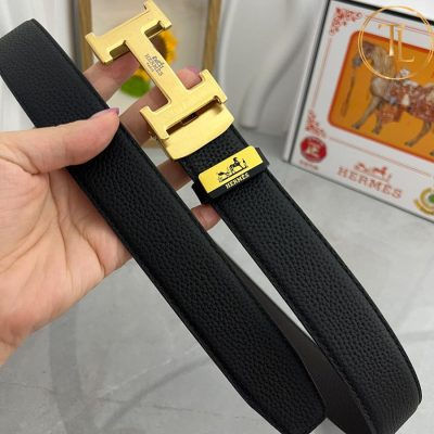Thắt lưng Hermes màu đen hàng hiệu siêu cấp mặt khóa H vàng HM 157 11 nit hermes (6)