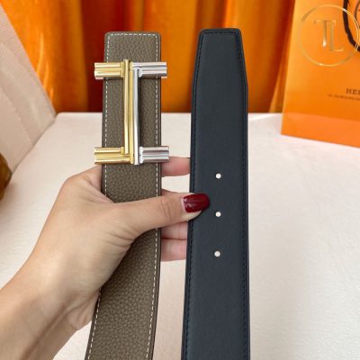 Thắt lưng Hermes 2 mặt ghi đen mặt khóa bạc phối vàng hàng hiệu siêu cấp HM 141 11 nit hermes (6)