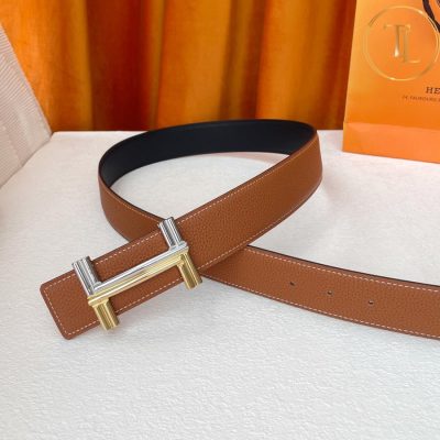 Thắt lưng Hermes 2 mặt nâu đen mặt khóa bạc phối vàng hàng hiệu siêu cấp HM 140 11 nit hermes (6)
