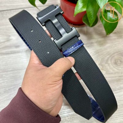 Thắt lưng Hermes 2 mặt màu đen xanh dập vân cá sấu khóa đen hàng hiệu siêu cấp HM 150 10 nit hermes (6)
