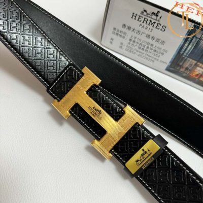 Thắt lưng Hermes nam dây đen họa tiết H mặt khóa vàng hàng hiệu siêu cấp HM 135 11 nit hermes (9)