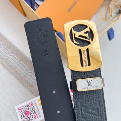 Thắt lưng Louis Vuitton màu đen họa tiết mặt khóa vàng hàng hiệu cận chính hãng LVD 92 8 nit lv (3)