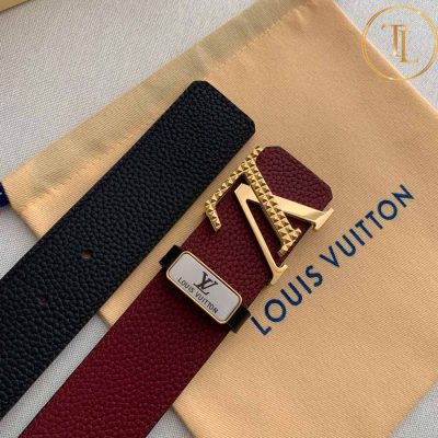 Thắt lưng Louis Vuitton màu đỏ đô mặt khóa vàng hàng hiệu cận chính hãng LVD 88 11 nit lv (3)