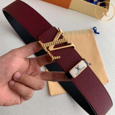 Thắt lưng Louis Vuitton màu đỏ đô mặt khóa vàng hàng hiệu cận chính hãng LVD 88 7 nit lv (5)