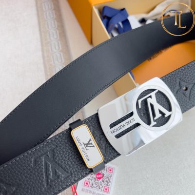 Thắt lưng Louis Vuitton màu đen họa tiết mặt khóa bạc hàng hiệu cận chính hãng LVD 91 10 nit lv (5)