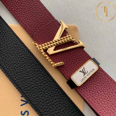 Thắt lưng Louis Vuitton màu đỏ đô mặt khóa vàng hàng hiệu cận chính hãng LVD 88 9 nit lv (8)