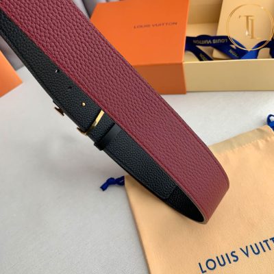 Thắt lưng Louis Vuitton màu đỏ đô mặt khóa vàng hàng hiệu cận chính hãng LVD 88 10 nit lv (9)