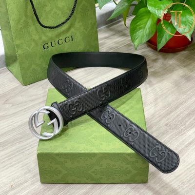 Thắt lưng Gucci nam màu đen họa tiết hàng hiệu siêu cấp mặt chữ màu bạc GC 196 7 that lung gucci (2)