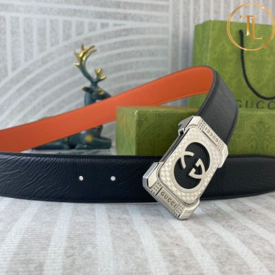 Thắt lưng Gucci dây da màu đen hàng hiệu siêu cấp mặt khóa chữ nhật màu bạc GC 225 7 that lung gucci (2)