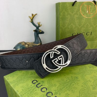 Thắt lưng Gucci nam dây da màu đen hàng hiệu siêu cấp mặt khóa màu bạc GC 231 7 that lung gucci (2)