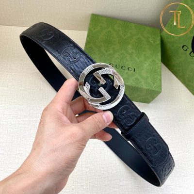 Thắt lưng Gucci da màu đen họa tiết hàng hiệu siêu cấp like auth mặt khóa nhiều màu GC 253 7 that lung gucci (2)