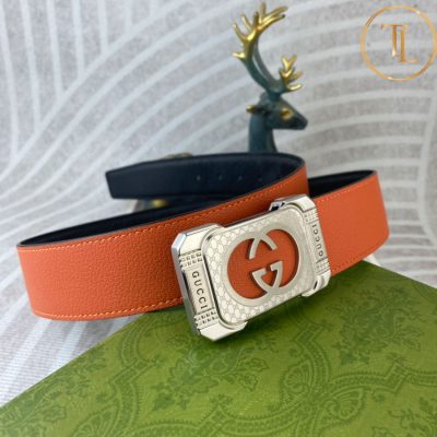 Thắt lưng Gucci dây da màu cam hàng hiệu siêu cấp mặt khóa chữ nhật màu bạc GC 223 7 that lung gucci (3)