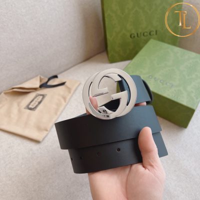 Thắt lưng Gucci nam dây da màu đen da trơn hàng hiệu siêu cấp mặt khóa bạc GC 242 8 that lung gucci (3)