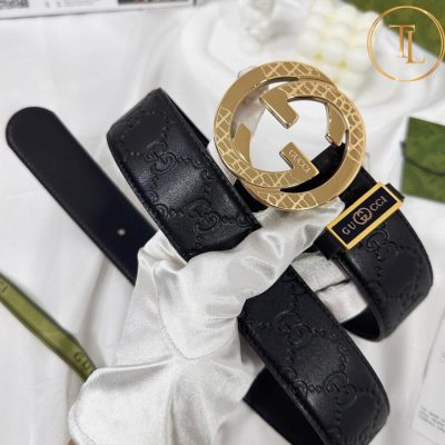 Thắt lưng Gucci nam màu đen dập vân hàng hiệu siêu cấp mặt chữ vàng GC 189 8 that lung gucci (3)
