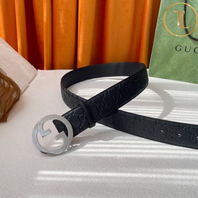 Thắt lưng Gucci nam họa tiết mặt khóa chữ bạc hàng hiệu like auth GC 281 8 that lung gucci (3)