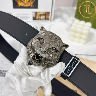 Thắt lưng Gucci nam màu đen da trơn hàng hiệu siêu cấp mặt hổ bạc GC 185 8 that lung gucci (3)
