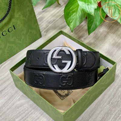 Thắt lưng Gucci nam màu đen họa tiết hàng hiệu siêu cấp mặt chữ màu bạc GC 196 9 that lung gucci (4)