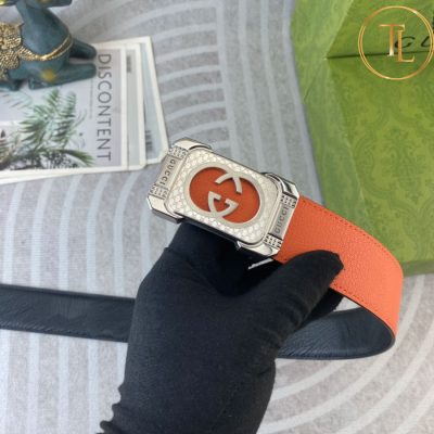 Thắt lưng Gucci dây da màu cam hàng hiệu siêu cấp mặt khóa chữ nhật màu bạc GC 223 8 that lung gucci (4)